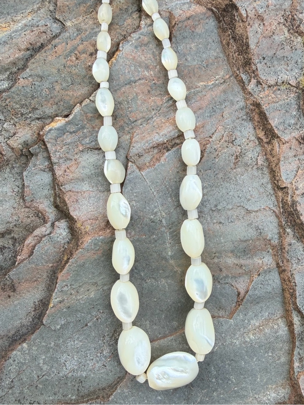 Vintage Mother Of Pearl Shell Bead Necklace